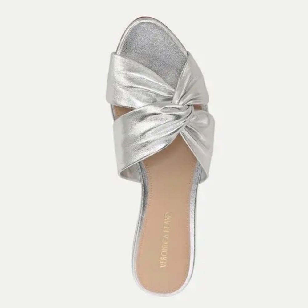 New VERONICA BEARD Seraphina Twisted Metallic Slide Sandals in Silver‎ 6